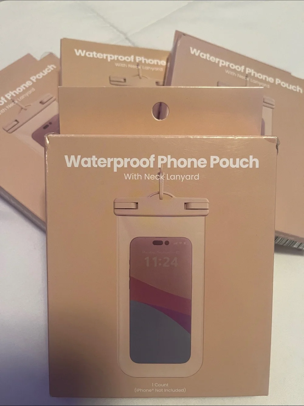 Waterproof 💦 Phone Pouch with Neck Lanyard Fits Phones up to 7 Inches Cream